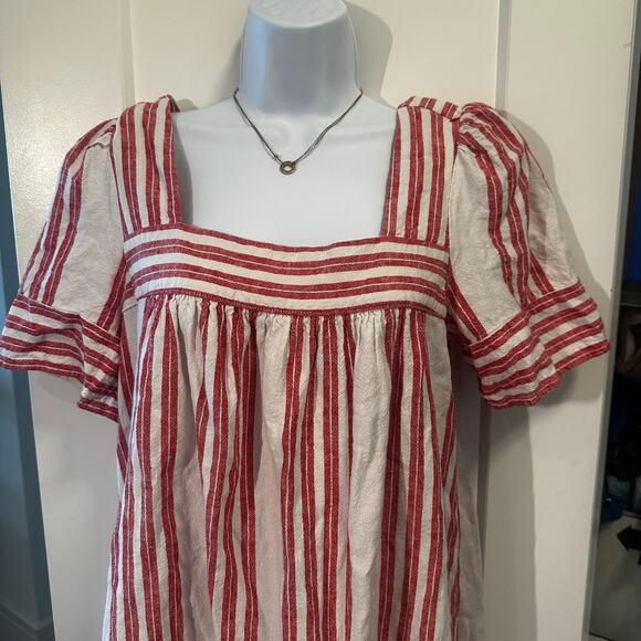 Old Navy Linen Dress Size Small Red Striped Midi 4th of July Americana Coastal - Picture 3 of 14